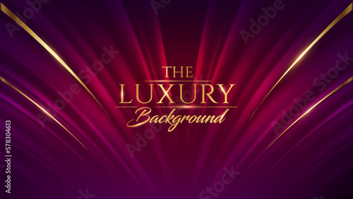 Red Golden Growing Curtain Stage Award Background. Trophy on Luxury Background. Modern Abstract Design Template. LED Visual Motion Graphics. Wedding Marriage Invitation Poster.
