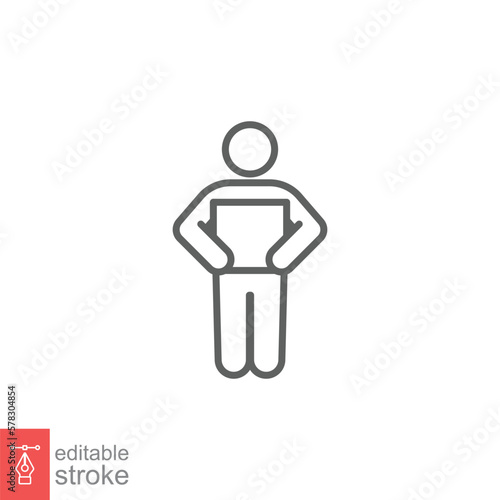 Lifting weights icon. Simple outline style for web template and app. Lift, man carry heavy box, delivery boy. Thin line vector illustration design isolated on white background. Editable stroke EPS 10.