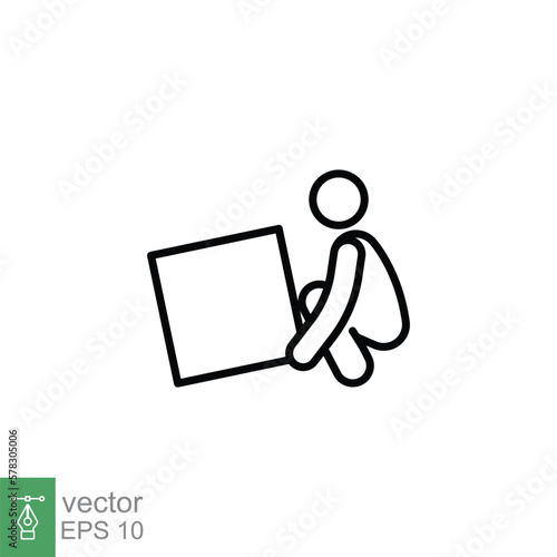 Lifting weights icon. Simple outline style for web template and app. Lift, man carry heavy box, delivery boy. Thin line vector illustration design isolated on white background. EPS 10.