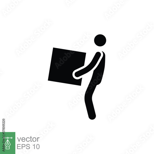 Lifting weights icon. Simple solid style for web template and app. Lift, man carry heavy box, delivery boy. Black silhouette, glyph vector illustration design isolated on white background. EPS 10.