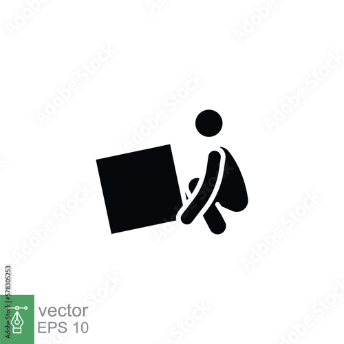 Lifting weights icon. Simple solid style for web template and app. Lift, man carry heavy box, delivery boy. Black silhouette, glyph vector illustration design isolated on white background. EPS 10.