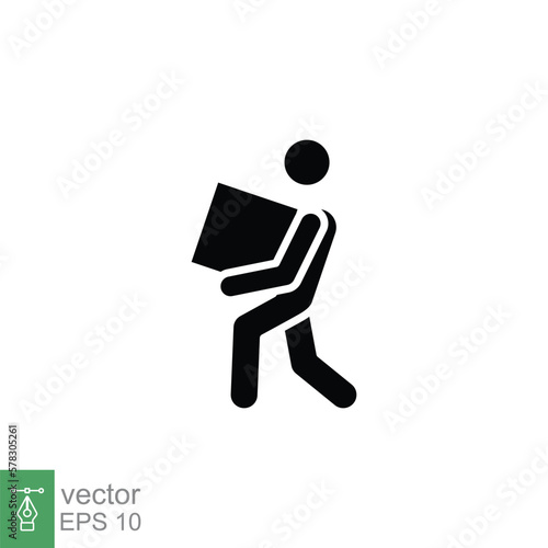 Lifting weights icon. Simple solid style for web template and app. Lift, man carry heavy box, delivery boy. Black silhouette, glyph vector illustration design isolated on white background. EPS 10.