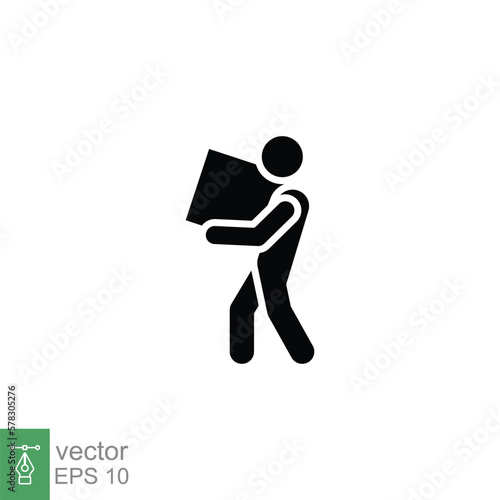 Lifting weights icon. Simple solid style for web template and app. Lift, man carry heavy box, delivery boy. Black silhouette, glyph vector illustration design isolated on white background. EPS 10.