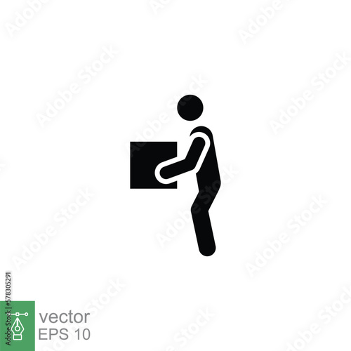 Lifting weights icon. Simple solid style for web template and app. Lift, man carry heavy box, delivery boy. Black silhouette, glyph vector illustration design isolated on white background. EPS 10.