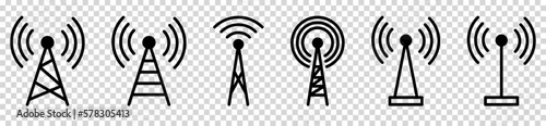 Set of radio tower icon. Internet and mobile connection. Linear style. Vector illustration isolated on transparent background