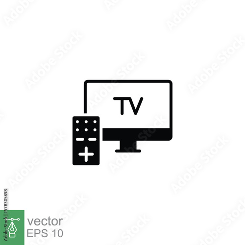 TV and remote icon. Simple solid style for web template and app. Television, control, channel, technology concept. Black silhouette, glyph vector illustration design on white background. EPS 10.