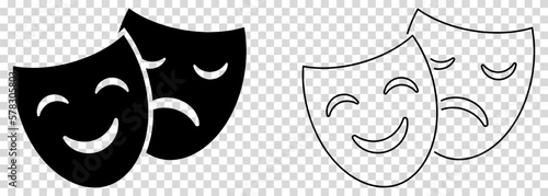 Theater mask icons. Comedy and tragedy theater masks.