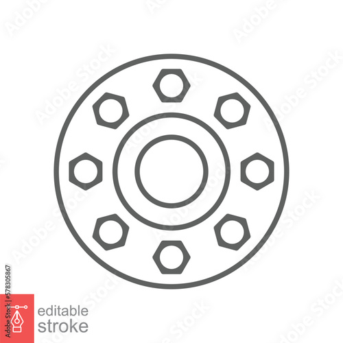 Round flange line icon. Simple outline style for web and app. Vector illustration isolated on white background. Editable stroke EPS 10.