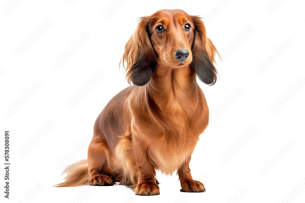 A brown dachshund dog sitting in a side view portrait. Generative AI