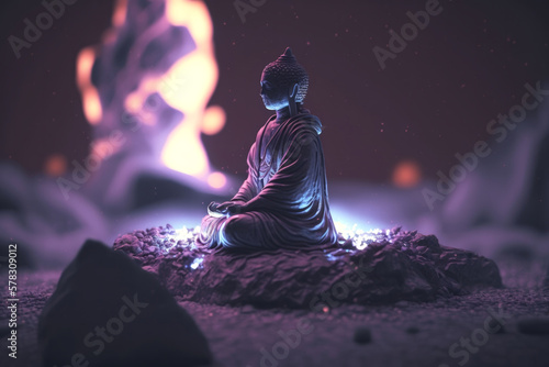 Meditation  Meditating Buddha statue in a calm night atmosphere   Generative AI Production