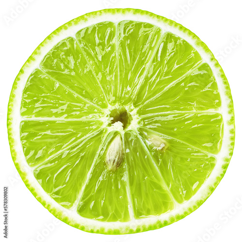 Top view of slice of lime citrus fruit isolated on transparent background Lime slice with seeds
