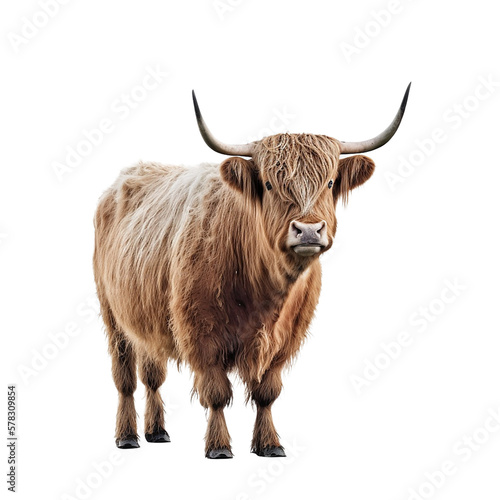 Scottish highland cow isolated, png, transparent background photo