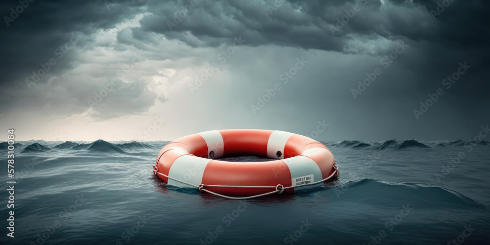 lifebuoy on stormy water. generative ai - obrazy, fototapety, plakaty 