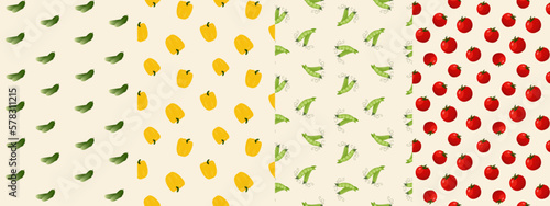 Set of seamless patterns with different vegetables