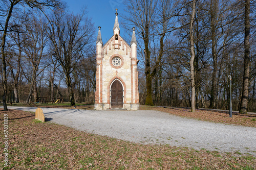 View of a lovely chapel of St. Joseph in the Neo-Gothic style, Novi Dvori complex in Zapresic, Croatia photo