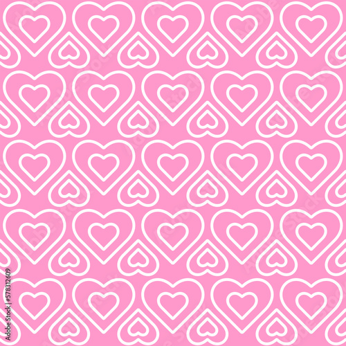 Endless seamless pattern of hearts   White vector hearts on Pink background. For wrapping paper cloth print. Vector illustration Textile Fabric design. Pattern with hearts. Linear Heart Stylish design
