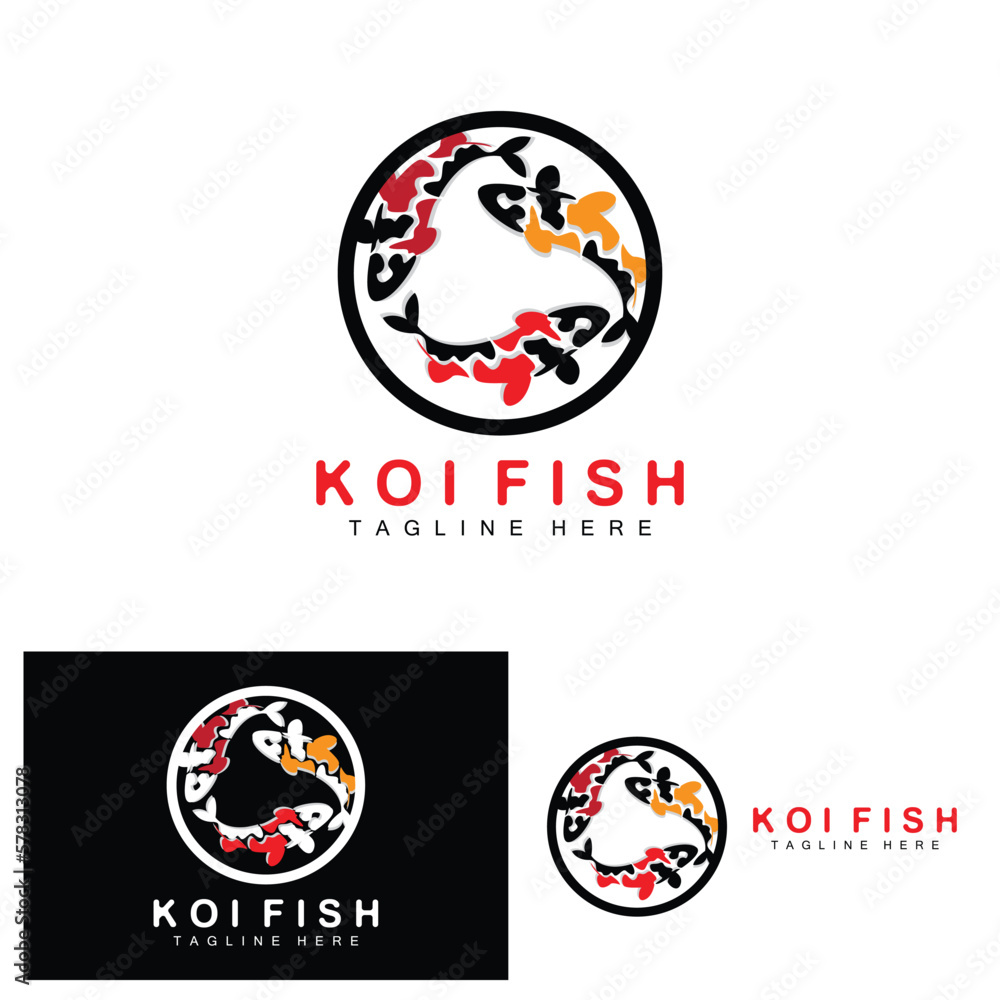 Koi Fish Logo Design, Chinese Lucky And Triumph Ornamental Fish Vector, Company Brand Gold Fish Icon Koi Fish Logo Design, Chinese Lucky And Triumph Ornamental Fish Vector, Company Brand Gold Fish Icon