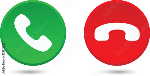 Accept phone call and decline icon in modern button or answer and end call symbols