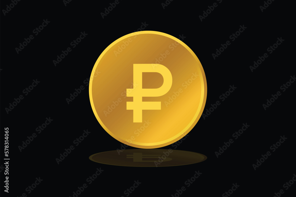 Vector gold coin rouble Russia currency money icon sign or symbol Vector gold coin rouble Russia currency money icon sign or symbol