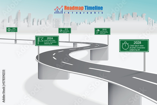 Business roadmap timeline infographic template with pointers designed for abstract background milestone modern diagram process technology digital marketing data presentation chart Vector illustration