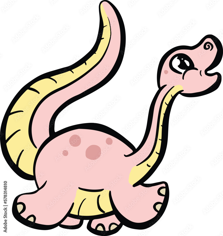 Fototapeta premium Cute Diplodocus or Plesiosaur Cartoon Dinosaur Illustration in Vector in Bright Colour