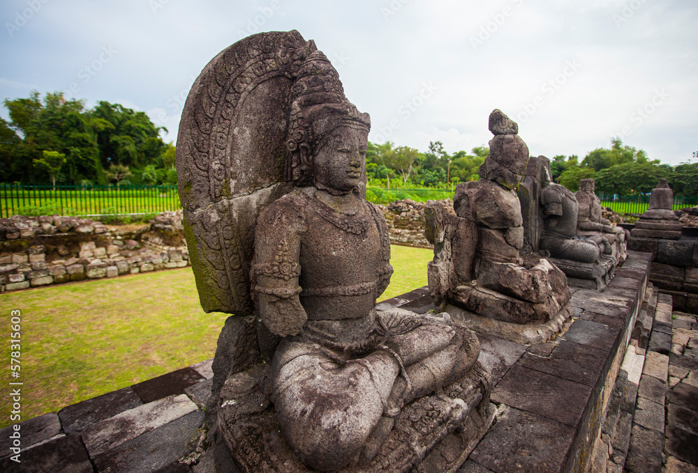 Statues in the Plaosan temple complex, Candi Plaosan, is one of the Buddhist temples located in Klaten Regency, Central Java, Indonesia. Plaosan temple was built in the mid 9th century.
