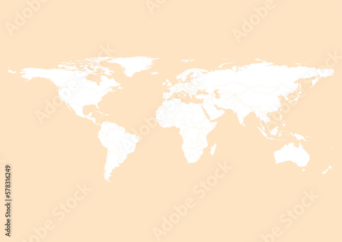 Vector world map - with Bisque color borders on background in Bisque color. Download now in eps format vector or jpg image.