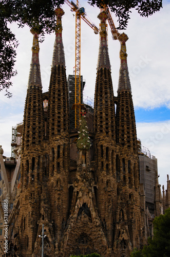 Barcelona, Spain-January 03,2016:Scenic landscape view of famous La Sagrada Familia. Impressive cathedral designed by architect Gaudi, which is start building in march 1882. Travel and tourism concept