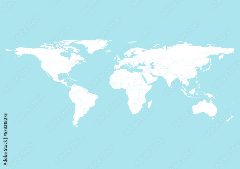 Vector world map - with Blizzard Blue color borders on background in Blizzard Blue color. Download now in eps format vector or jpg image.