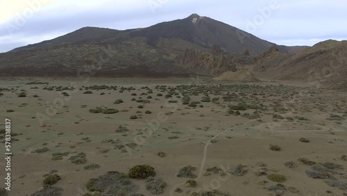 Footage of Mount Teide volcano surrounded with lava fields and sand. Tenerife, Canary Islands.
