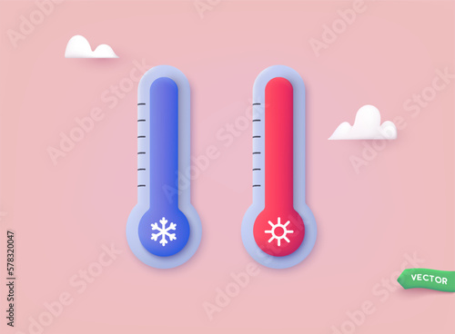 Thermometer for testing the temperature. 3D Web Vector Illustrations.