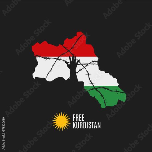 Illustration vector of free kurdistan with hand and wire perfect for print,campaign,etc. photo