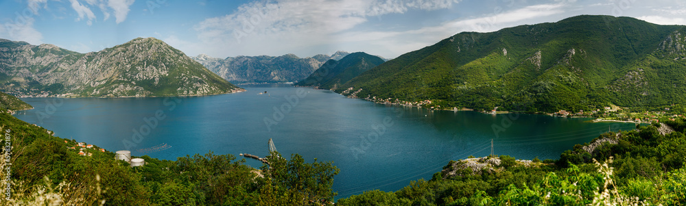 Picturesque panorama from the observation point in the mountain road in Bay of Kotor
