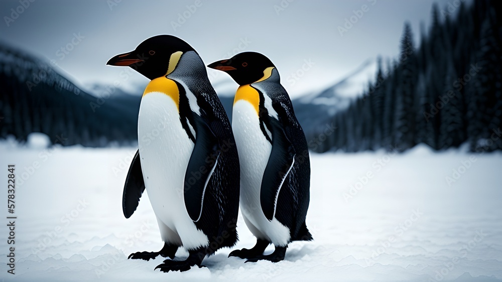 Fototapeta premium Image of a penguin in the snow, generative AI
