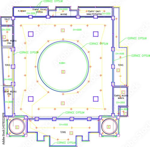Vector sketch illustration of detailed ceiling plans and light points