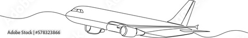 continuous single line drawing of big passenger aircraft, line art vector illustration