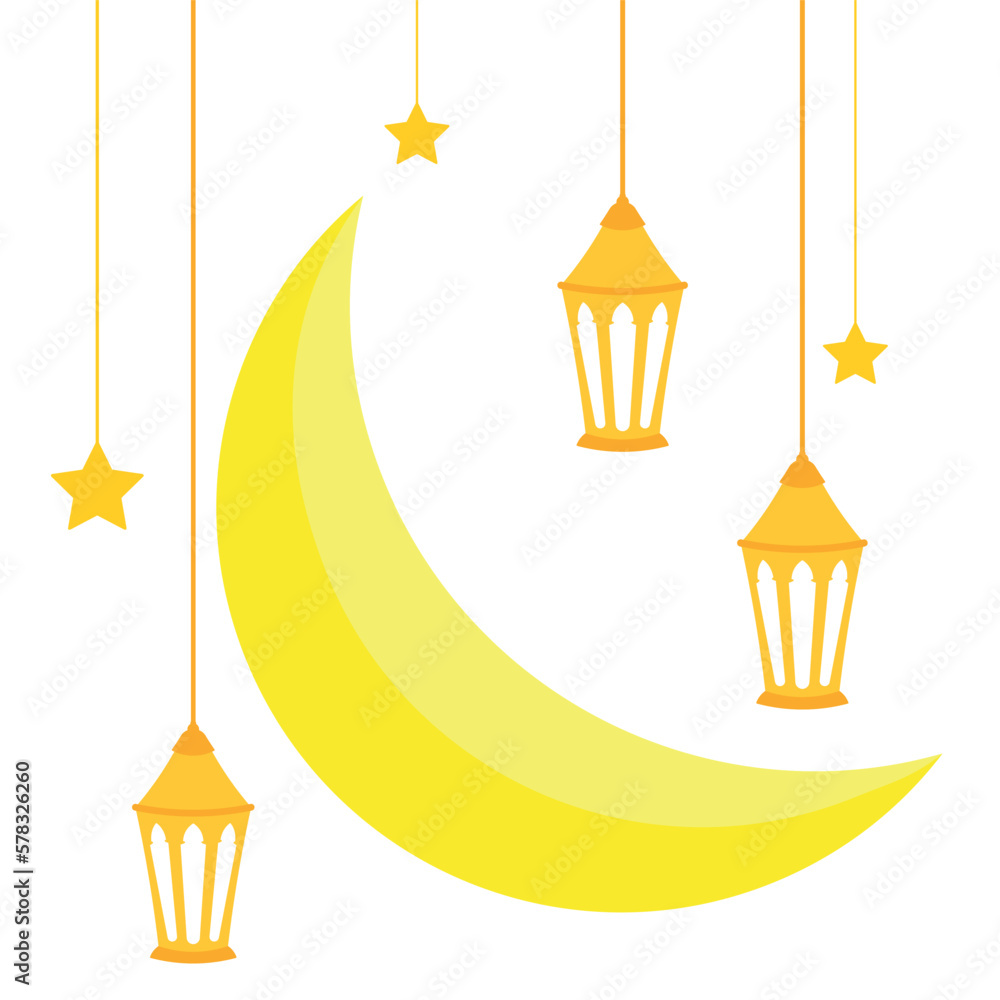 Ramadan Lantern and Moon Cartoon Islamic Illustration Decoration Element Ramadan Lantern and Moon Cartoon Islamic Illustration Decoration Element