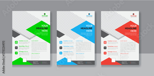 business flyer bundle or corporate flyer template set Green, Rad and Blue color. corporate flyer, business proposal, promotion flyer, design poster flyer brochure cover layout template.