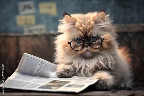 kitten reading newspaper created using AI Generative Technology