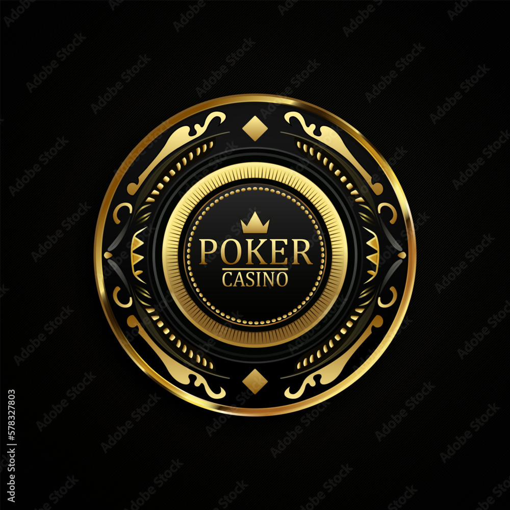 Vector Casino Chip logo, poker chip gold and black vector illustration