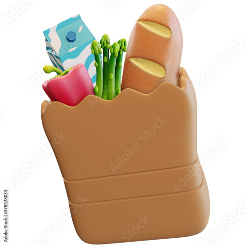 3d grocery shopping bag with vegetables