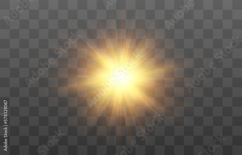 Vector transparent sunlight, special flash light effect. Glow light effect, bright sun or spotlight beams. Light png. Decor element isolated on transparent background.