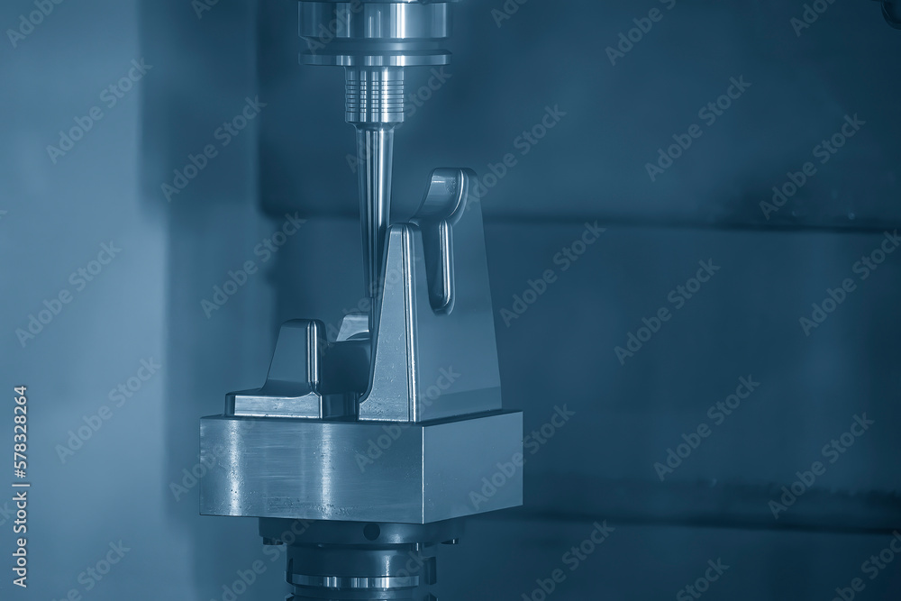 The CNC milling machine cutting injection mold part by solid ball end mill tool. The CNC milling machine cutting injection mold part by solid ball end mill tool.