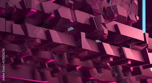 "Geometric 3D Structure in Pink and Purple. Futuristic Tech Background with Clean, Stepped Design. 3D Render."