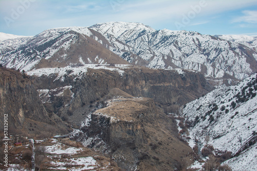 Beautiful winter landscape. The mountains are covered with snow