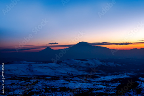 Sunset and mountain. Beautiful landscape with mountain and sunset