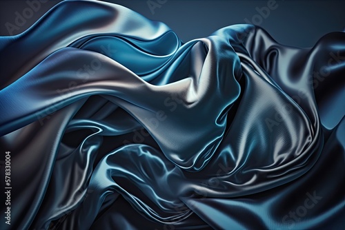 Dark blue silk satin abstract background (AI generated)