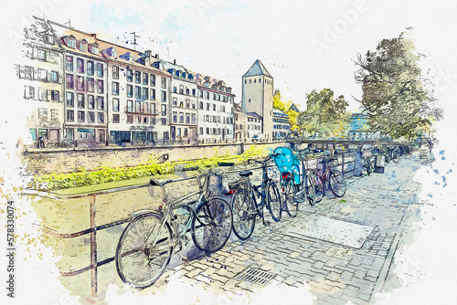 Beautiful street view of Strasbourg famous landmark at France, 28 October 2022. photo