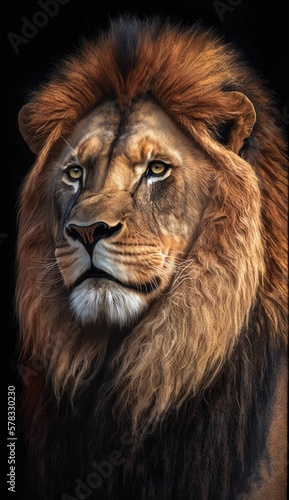 hyper-realistic portrait of a lion generative AI
