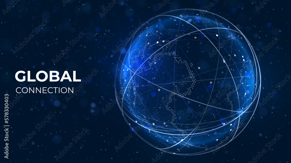 Globe network illustration. Technology digital 3d globe. Digital earth map background. Connection data concept. - obrazy, fototapety, plakaty 